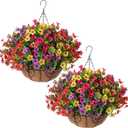 HyeFlora 2 Set Artificial Outdoor Flowers Hanging Basket, Faux Hanging Plants for Outside Spring Decoration, Fake Silk UV Resistant Look Real Daisy for Porch Patio Home Decor