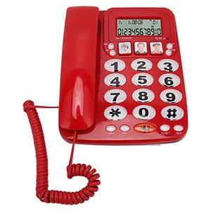 Big Phone for Seniors, Corded Phone with Caller ID, Adjustable Ringtone, and Speed Dial Memory, Wall Mountable Wired Landline Telephone for Hearing and Visually Impaired(Red)