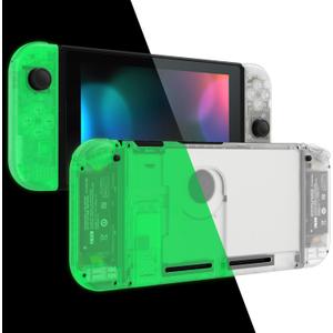 eXtremeRate DIY Replacement Shell Buttons for Nintendo Switch, Back Plate for Switch Console, Housing with Colorful Buttons for Joycon Handheld Controller - Glow in Dark - Green [No Electronics Parts]