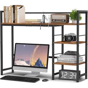 HavenlyYouth Desk Shelf, 38.6 Inch Wood Desk Organizer Shelf for Computer Monitor, Desk Hutch Storage, Desktop Shelf for Top of Desk, 3 Tier Desktop Bookshelf for Home Office Dorm, Rustic