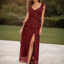 Women's Cold Shoulder Short Sleeve Split Thigh Boho Long Dress Beach Maxi Dress Summer Outfits (Purple, M)