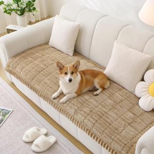 Pet Couch Covers for Sofa Washable Non Slip Dog Couch Cover Protector Pet Friendly Mat for 3 Cushion Sofa (Brown, 27.6" x 70.9")