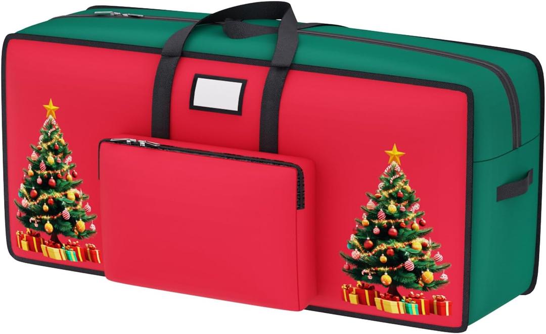 Christmas Tree Storage Bags 9FT Red Green Heavy Duty Christmas Tree Bag 600D Oxford Large Chirstmas Tree Storage Container with Reinforced Handles Xmas Tree Storage Bag for Artificial Trees