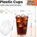 100 Pack 20oz Plastic Cups with Lids and Straws, Clear Disposable Plastic Cups, Heavy Duty Iced Coffee Cups with Leak-Resistant Lids, Cold Drink Cups for Smoothies, Juice, Soda & Party To Go