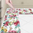 Rose Flower Kitchen Rugs Sets of 2 Anti Fatigue Cushioned Kitchen Floor Mats Vintage Kitchen Decor Non Skid Washable Comfort Standing Runner Mat for Home Sink (Pink, 17.5"x29.5"+17.5"x47")
