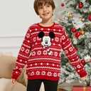 Disney family matching sweatshirt Stitch Mickey Spiderman print long sleeve winter Christmas mom dad kids loose fit red (8-9 Years)