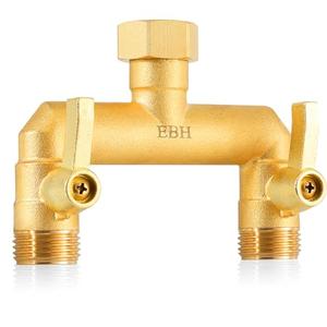 EBH Garden Hose Splitter, Full Flow Outdoor Faucet Splitter, 2-Way High Flow Brass Heavy Duty Hose Splitter with Long Metal Handle。