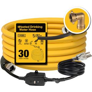UTOOL 30 FT Heated Water Hose for RV Camper with 90 Degree Elbow, NSF 372 Drinking Water Certified Garden Hose, Automatic Thermostat Antifreeze Protection to -40F, 5/8" ID, 3/4" GHT Adapter