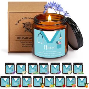 Yexiya 16 Pcs Nurse Week Gifts 3.5 oz Nurse Candle Scented Candles School Appreciation Gifts for Medical Assistant Practitioner Women Men, 8 Scents(Brown)