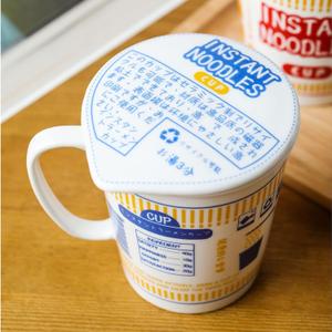 Instant Noodle Bowl Ceramic with Cover, Creative Ramen Soup Bowl Mug Cover Student Lunch Box Bowl (Color : Blue, Size : M)