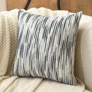 Aeckself Boho Striped Pillow Cover 18x18, Decorative Square Throw Pillow Cover Chenille Neutral Pillowcase for Couch Bedroom Living Room, Black Gray