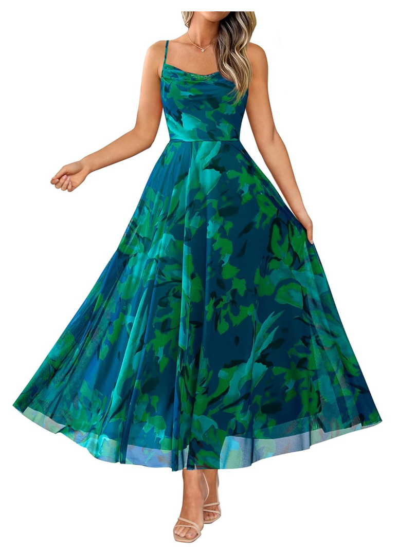 BTFBM Women Summer Floral Maxi Dresses Elegant Spaghetti Strap Dress Printed Party Dress Beach Long Dresses Medium