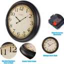 Crosstime 24 Inch Wall Clock Battery Operated Silent Round Vintage Large Wall Clocks for Living Room Farmhouse Decor, Black-Brown