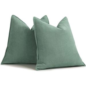 ZWJD Dusty Green Pillow Covers 22x22 Set of 2 Chenille Throw Pillow Covers with Elegant Design Soft and Luxurious Decorative Throw Pillows for Couch, Bed, and Home Decor