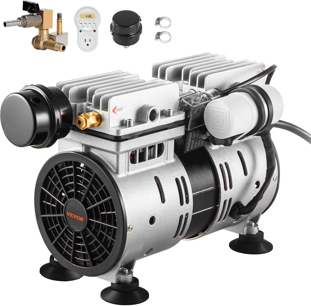 VEVOR Pond Aerator, 550W Power 5.2CFM for Up to 3 Acre 50' Includes 3/4 HP Timer & Valves, Air Compressor for Deep Water Oxygen Circulation, for Lake, No Diffuser, Black