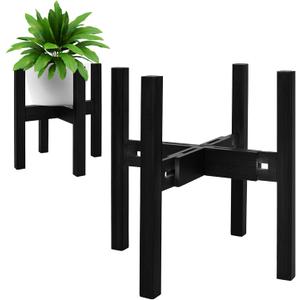 Adjustable Plant Stand Indoor,Bamboo Mid Century Modern Plants Stands, Stable Plant Holder,Fit 8 9 10 11 12 inch Pots (Pot & Plant Not Included)(Black)