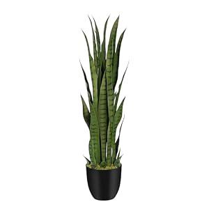 Keeplush 3ft Artificial Snake Plant – 36in Faux Sansevieria Plants, Fake Floor Plant for Indoor Outdoor, Front Porch Patio Home Office Decor, Mother-in-Law’s Tongue, Green, 1 Pcs