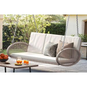 YITAHOME Outdoor Porch Swing, 3-Seater Patio Swing Chair with 4 Comfort Cushions, Sturdy Iron Frame, 800lbs Capacity, Wicker Hanging Bed for Backyard, Garden, Patio, Bedroom (Beige)