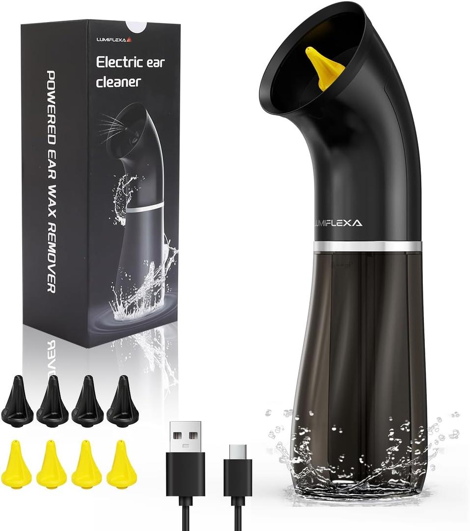 Lumiflexa Ear Wax Removal, Ear Wax Removal Kit with 250ML Dual Water Tank Design, 4 Water Pressures for Powerful Cleaning, 8 Soft Earbuds, Type-C Charging,IPX7 for Safe and Effective Earwax Flushing