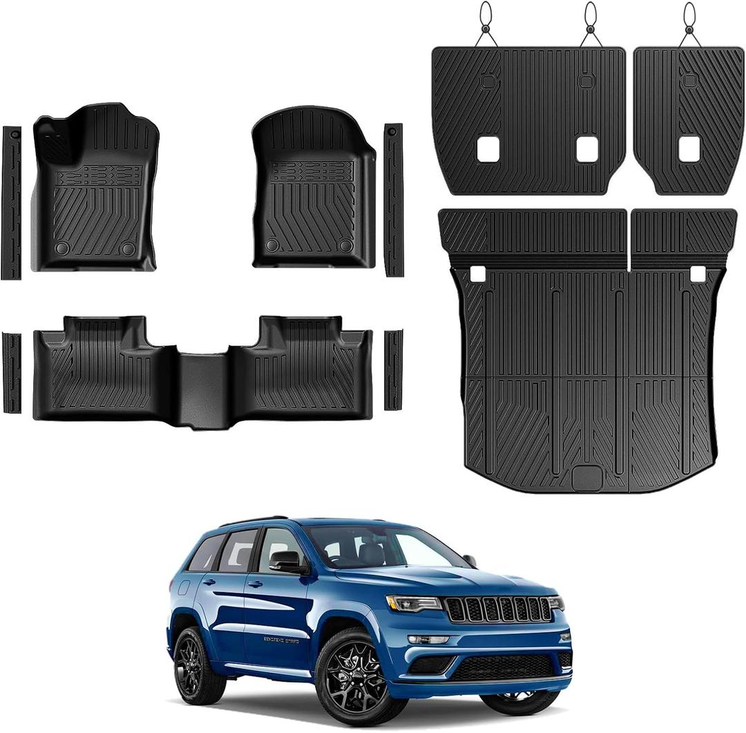 Floor Mats Set for Jeep Grand Cherokee 2011-2021 & 2022 WK2 (Not for 2022 WL or L), All Weather TPE Backrest Mat Trunk Mat Cargo Liner Door Sill Guards Accessories (WK2 | Floor Mats Set)