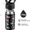 14 Oz Kids Water Bottle, Stainless Steel Water Bottle with Straws, Leak-Proof, BPA-Free, Insulated Water Bottles for School Boys & Girls|Black Car
