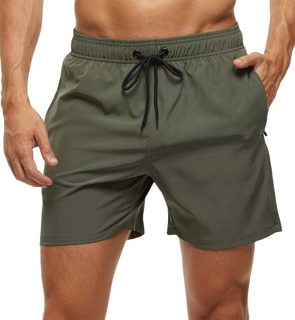 Tyhengta Men's Swim Trunks Quick Dry Beach Shorts with Zipper Pockets and Mesh Lining (32, Army-green)