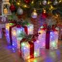 Set of 3 Christmas Lighted Gift Boxes, 60 LED Light Up Present Boxes for Christmas Decorations Indoor Outdoor Yard Xmas Tree Holiday Party Lawn Porch Home Decor(Multicolor)