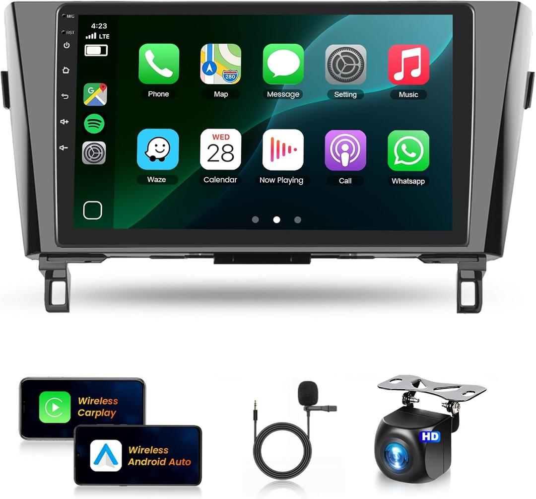 8Core 4+64G for Nissan Rogue X-Trail 2014-2018 Android13 Car Stereo Wireless Carplay Android Auto, 10.1 HD 1280 * 720P IPS Touchscreen Radio GPS WiFi 32EQ DSP Bluetooth 5.0 SWC+Backup Camera
