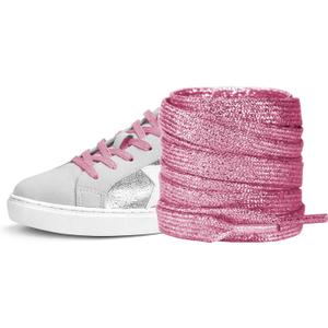 UamGlsob Glitter Metallic Shoe Laces for Golden Goose Sneakers, 8mm Flat Sparkly Bling Shoelaces Replacement Strings for GG (47"/120cm, Pink)