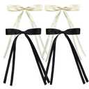 5 x Women Girls Hair Clips, 4 PCS Tassel Ribbon Bowknot Hair Clips with Long Tail, Big Ribbon Bows Satin Hair Clip for Hair Design (Black+Beige)