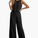 IWOLLENCE Women's Summer 2 Piece Outfits Set Round neck Sleeveless Tank Crop Top Wide Leg pants Set Pockets Jumpsuits,L
