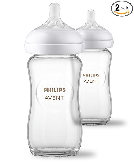 Philips Avent Natural Glass Baby Bottles with Natural Response Nipples (Medium Flow, Flow 3), 8oz, 2-Pack, SCY913/02