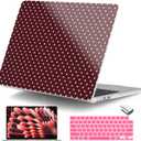 DONGKE for MacBook Air 15 inch Case M5 M4 M3 M2 Chip 2026 2025 2024 2023 Release (Model A3448 A3241 A3114 A2941), Hard Shell Case with Keyboard Cover & Type C Adapter, Burgundy Polka Dots