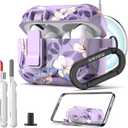 Wenew Case for AirPods Pro & Pro 2 Case Cover with Lock, Phone Stand, Cleaning Tool, Clip, Women Full Body Hard Shell, Compatible with Magsafe, One-Click Pop Open Lock (Purple 2, AirPods Pro & Pro 2)