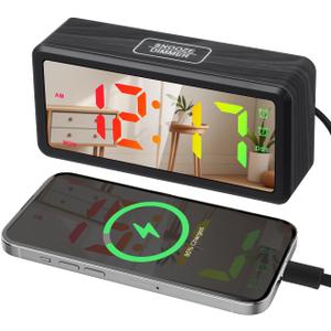 Cabilock Led Wood Digital Alarm Clock with RGB Color Changing Manual DST Adjustment Weekday Display Compact Electronic Desk Clock for Bedroom and Office