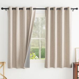 PONY DANCE Black Out Curtains 63 inch Long, 100% Thermal Insulated Grommet Blackout Linen Drapes for Bedroom Living Room, Noise Reducing Window Treatment Drapes, 52" W x 63" L, Beige/Ivory, 2 Panels