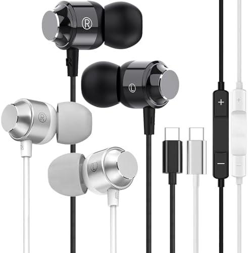 (2Pack) USB C Wired Headphones for iPhone 17 16 15 Pro Max, Earphones Type C Earbuds with USB-C Connector, USBC Ear Buds with Mic Volume Control HiFi Stereo Noise Cancelling for iPhone 15 16 Plus 16e