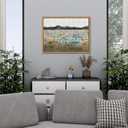 Floating Framed Canvas Wall Art, Vintage Blue Bicycle Flower Basket Wall Decor, Country Nature Landscape Wildflower Poster Print Paintings for Bathroom Living Room Bedroom Home Decor 12x16 inch