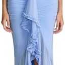 KUTUMAI Women Ruffle Bodycon Maxi Dress Ruched Long Formal Cocktail Wedding Guest Dresses Size M Blue