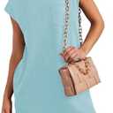 Poetsky Women's Summer Casual T Shirt Dress Short Cap Sleeve Crewneck Loose Basic Shift Mini Dresses Size L