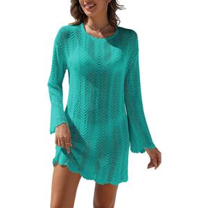 VIMPUNEC Crochet Swimsuit Coverup for Women Summer Bathing Suit Cover Ups Swimwear Beach Dress, Size S
