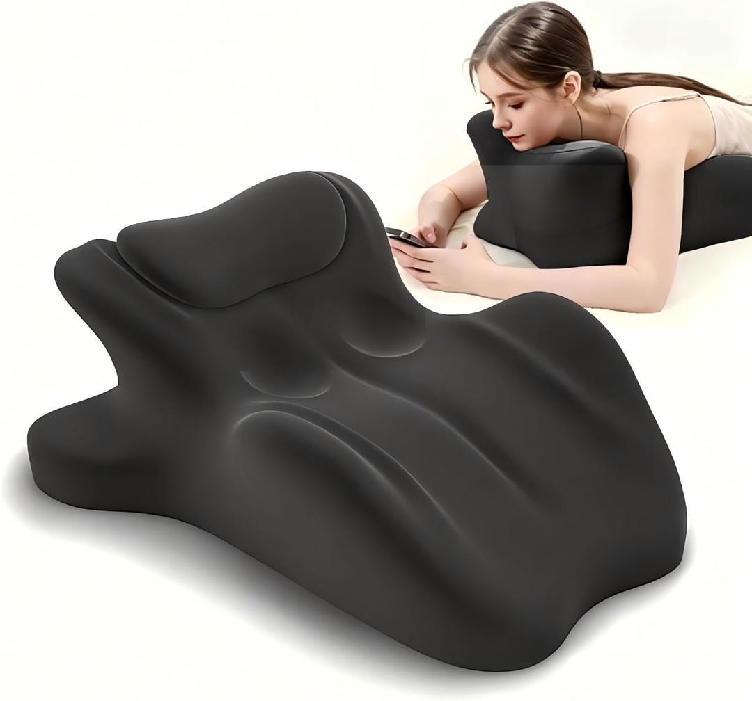Foam Ergonomic Wedge Pillow, Knee Support Leg Elevation, Reading Pillow for Bed Black