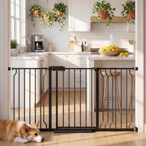 TSAYAWA Extra Wide Baby Gate with Door, 52.76~62.2 Inch Wide Presure Mounted No Drill Metal Auto Close Child Gate for Stair Doorway - Indoor Outdoor Safty Gate for Toddler Dog Doggie, Black