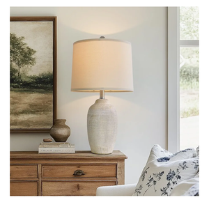 USumkky 24 inch Vintage Ceramic Table Lamp with 5FT Cord - Single Farmhouse Rustic Bedside Lamp with Natural Textured Finish, Nightstand Lamps for Living Room, Bedroom, End Table Beige