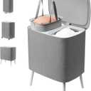 Large Collapsible Laundry Basket: with Handles & Legs  Heavy Duty Foldable Laundry Hamper 2-Section Organizer Tall Dirty Clothes Basket for Home Dorm Laundry Baskets (GREY, 60L)