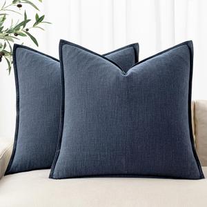 MIULEE Decorative Linen Euro Sham Pillow Covers 24x24 Indigo Blue Boho Farmhouse Neutral Couch Throw Pillows for Bed Pack of 2 Accent Coastal Modern Pillowcase Summer Sofa Livingroom Home Decor