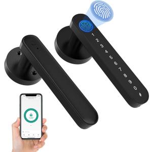 Fingerprint Handle Door Lock Smart Door Lock Levers eLinkSmart Keyless Entry Door Knob for Bedroom Back Front Door Bluetooth App Phone iOS Watch Black