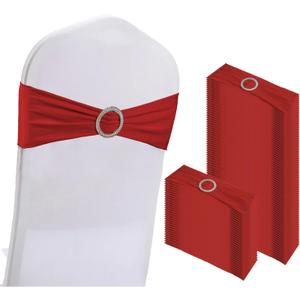 WJWHQ 100PCS Spandex Stretch Chair Sashes Bows Elastic Chair Cover Bands Ties with Buckle Slider for Wedding Party Reception Events Universal Ceremony Banquet Decorations(Red)