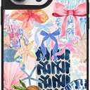 Case for iPhone 16 Pro, Trendy Aesthetic Preppy Coastal Beach Pattern Print, Glossy Hard PC Back Soft TPU Bumper, Slim Shockproof Anti-Scratch Cover for Teen Girls Women