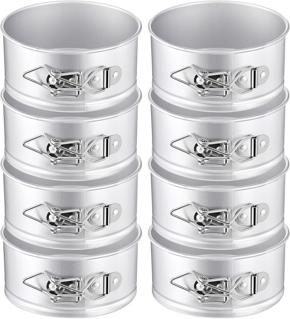 Sunnyray 8 Pcs 4 Inch Springform Pan for Baking Mini Cheesecake Pans with Removable Bottom Nonstick Leakproof Round Cake Mold Spring Form Molds for Mini Cheesecake Pizza and Quiches (Silver)